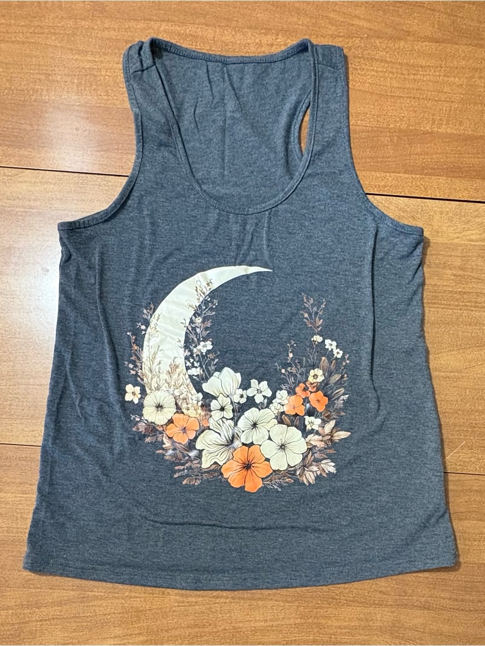 Charcoal Floral Crescent Moon Tank Top - Women's Graphic Tank